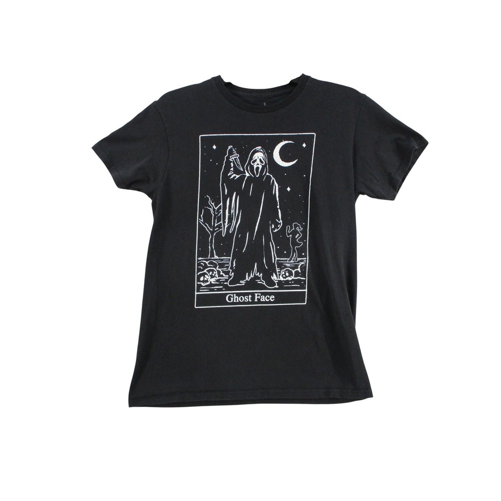 Ghostβ Face The Icon of Halloween Tarot Card Black Graphic T-Shirt Small 6556